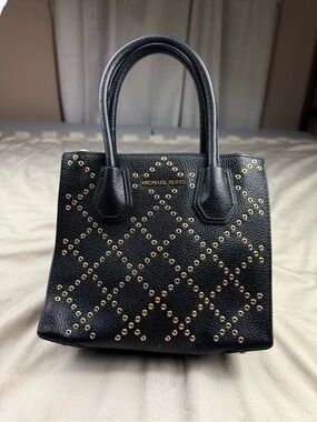 Michael Kors‎ Black Leather Satchel with Gold Stud Detail